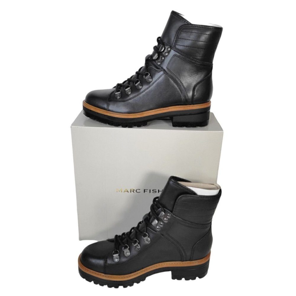 Leather Lug Sole Hiker Combat Leather Boots Black | 6
